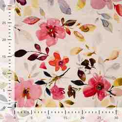 TISSU VISCOSE LIN IMPRIMÉ FLEURS AQUARELLE ECRU