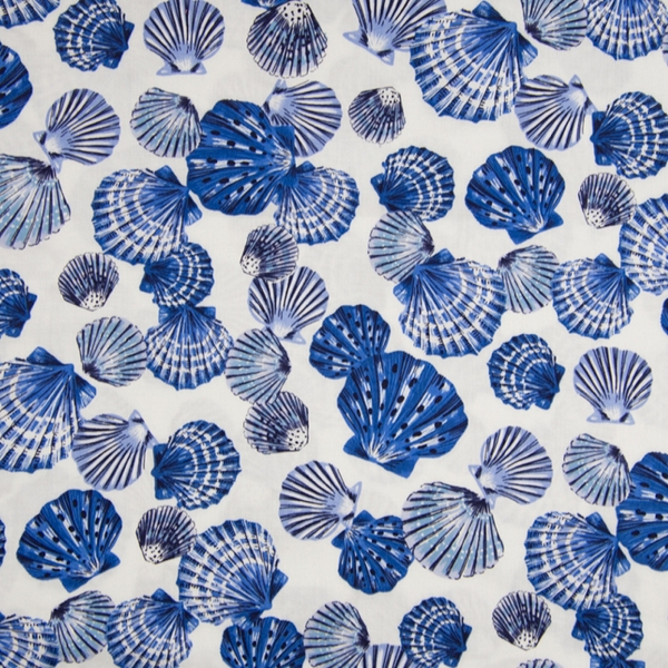 TISSU VISCOSE CHALLY IMPRIME COQUILLAGE THEME MER
