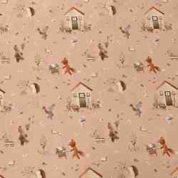TISSU COTON JARDIN DES ANIMAUX – FOND PÊCHE PASTEL