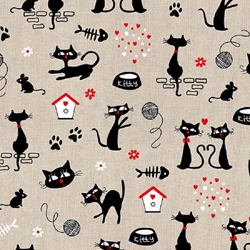 TISSU TOILE ASPECT LIN  CHAT NOIR 