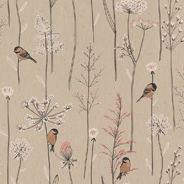 TISSU TOILE ASPECT LIN OISEAUX SUR LES BRANCHES