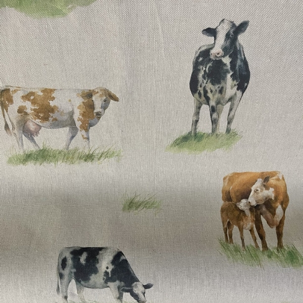 TISSU TOILE ASPECT LIN LES VACHES