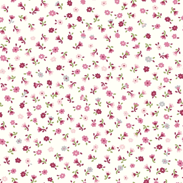 TISSU COTON ANGELIQUE FUSCHIA FOND BLANC