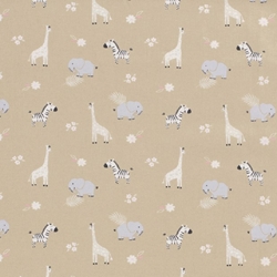 TISSU POPELINE COTON ZEBRE ELEPHANT GIRAFE BEIGE