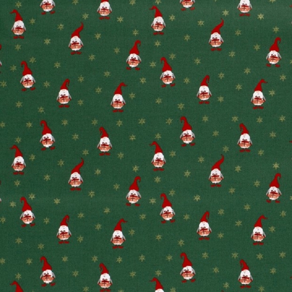 TISSU COTON LUTIN DE NOEL VERT
