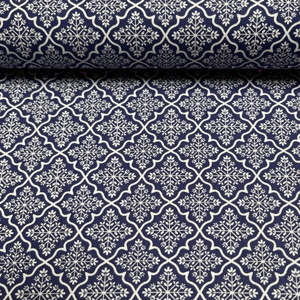 TISSU COTON IMPRIME ETOILE DE NOEL BLEU MARINE
