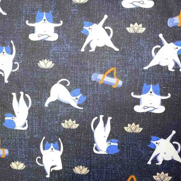 TISSU COTON YOGA CHAT BLEU MARINE