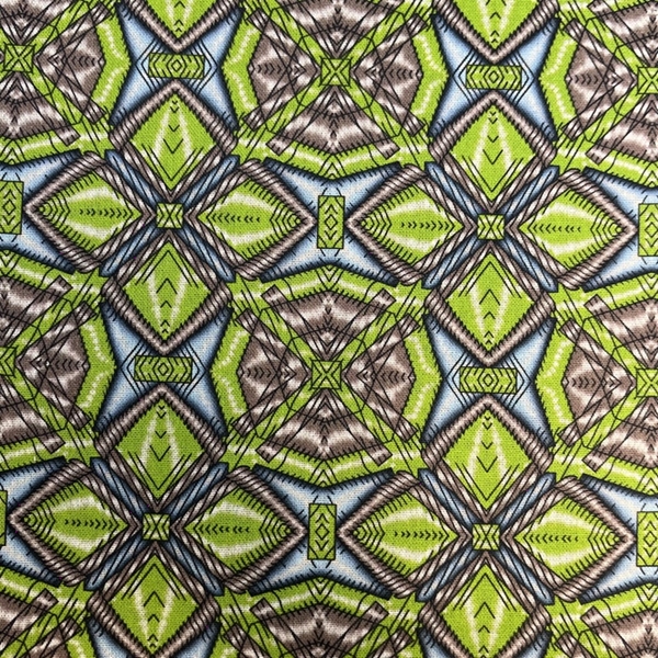 TISSU POPELINE COTON IMPRIME GEOMETRIQUE VERT