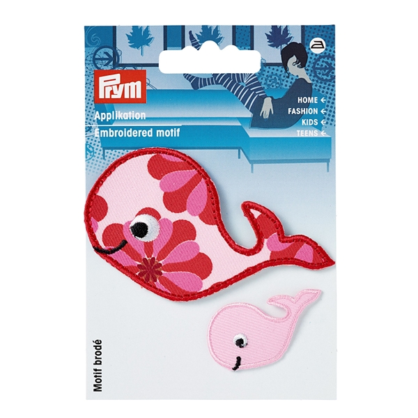 Ecusson Exclusif Baleine avec bébé rouge/rose