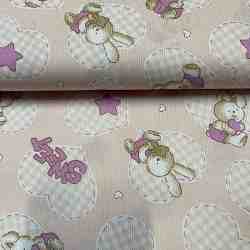 TISSU PIQUE DE COTON PETIT COEUR LAPIN ROSE