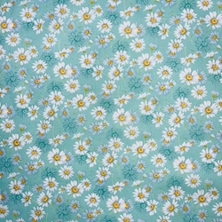 TISSU COTON MARGUERITE FOND TURQUOISE  