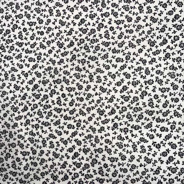 COUPON COTON OEKOTEX  FLEUR BLANC NOIR 0M95 X 1M40