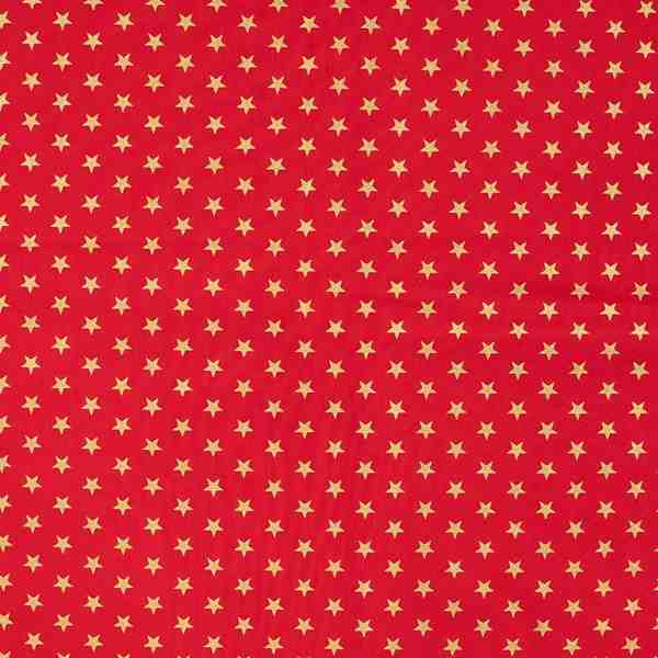 POPELINE DE COTON ETOILE DE NOEL OR FOND ROUGE