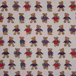 TISSU ASPECT LIN IMPRIMÉ OURSONS ENFANTS BEIGE