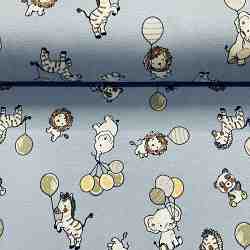 TISSU JERSEY COTON ANIMAUX BALLOONS BLEU