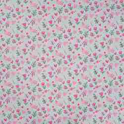 TISSU COTON IMPRIMÉ OISEAUX ET CŒURS ROSES