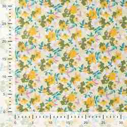 TISSU COTON IMPRIMÉ FLEURS JAUNES ET VERTES