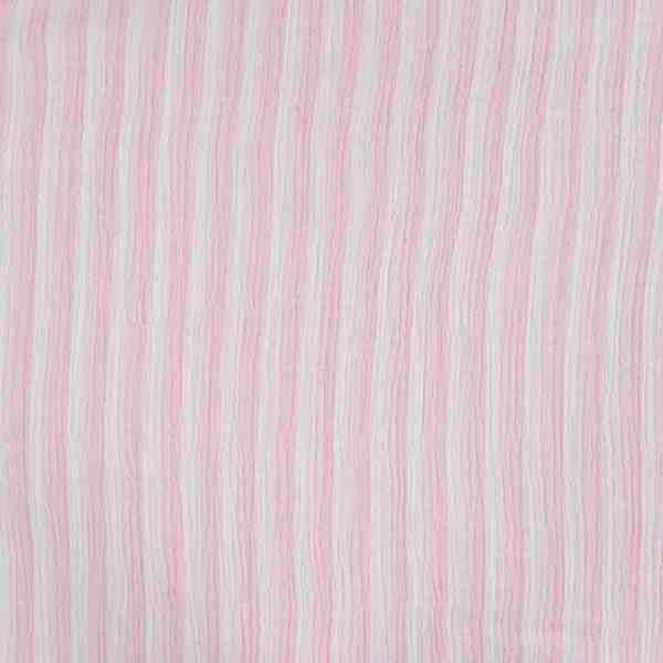 TISSU GAZE DE COTON RAYÉ ROSE ET BLANC