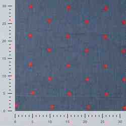 TISSU COTON JEAN BRODÉ CŒURS ROUGES