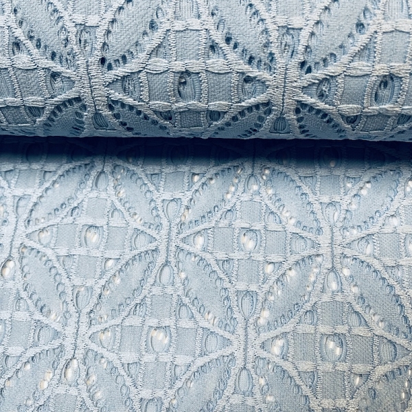 TISSU DENTELLE ROSACE BLEU CIEL