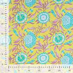 TISSU COTON IMPRIMÉ FLORAL ETHNIQUE JAUNE