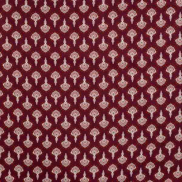 TISSU COTON IMPRIMÉ FLORAL FOND BORDEAUX
