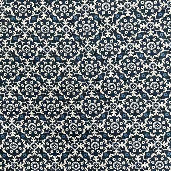 TISSU COTON IMPRIMÉ INDIENNE FLEURS MOSAIQUE BLEU