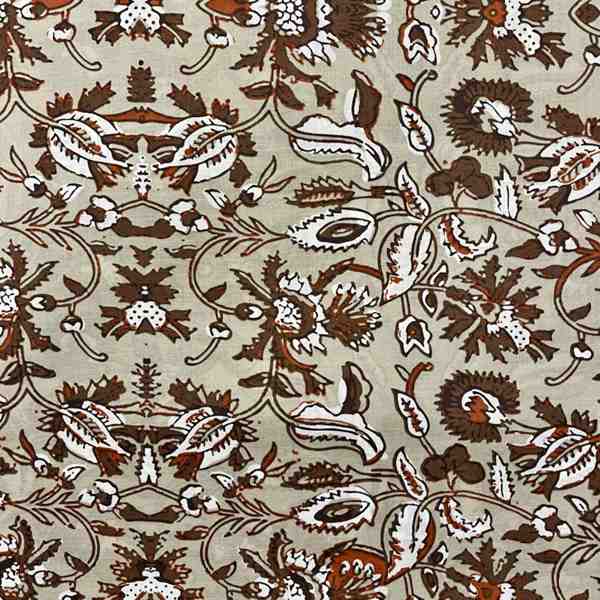 TISSU COTON IMPRIMÉ INDIENNE FLEURS SAUVAGE MARRON