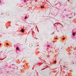 TISSU BRODERIE ANGLAISE IMPRIMEE FLEUR ROSE