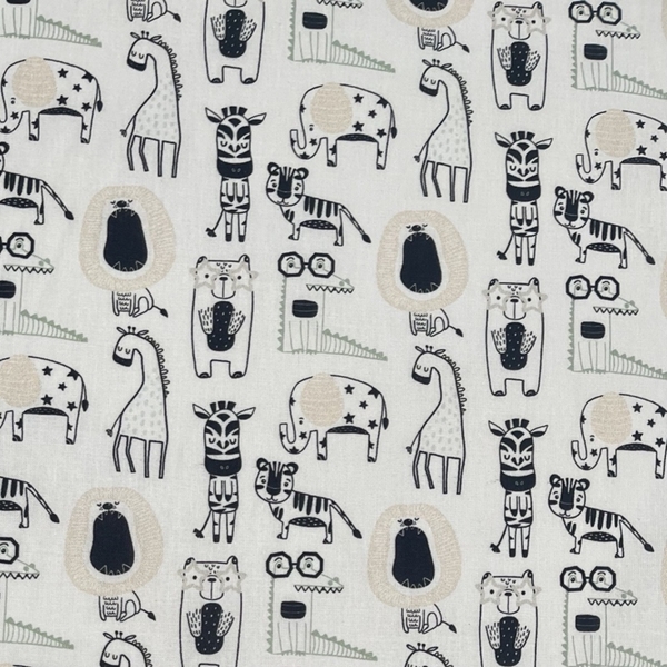 TISSU COTON ANIMAL NOIR BLANC