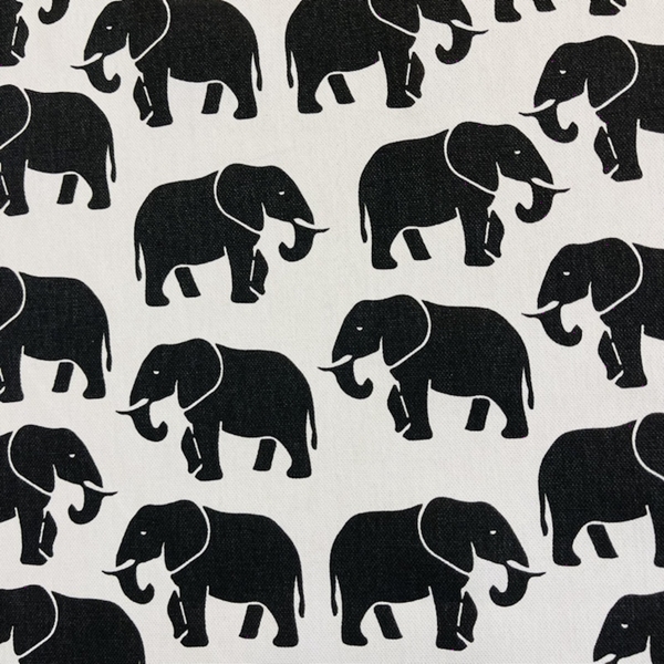 TISSU TOILE COTON ELEPHANT NOIR BLANC