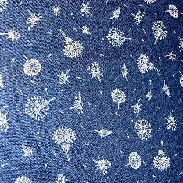 TISSU IMPRIME COTON POLYESTER FLEUR BLEUE