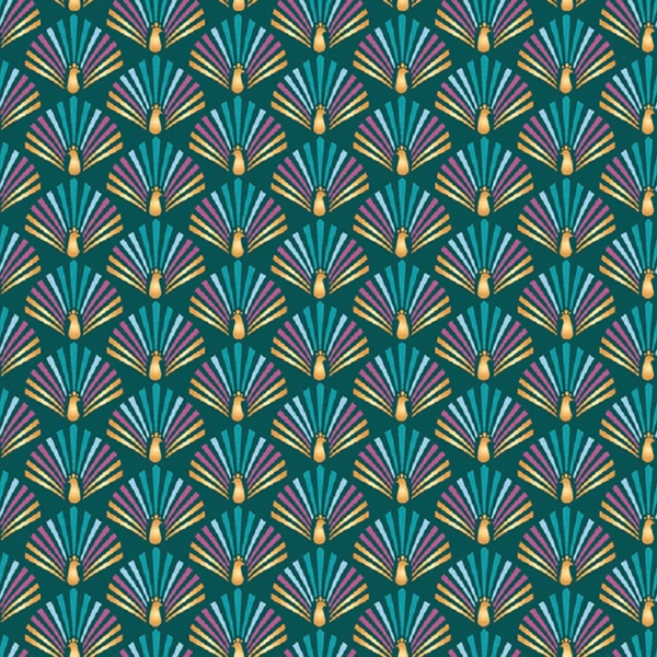 TISSU COTON NOEL QUEUE DE PAON VERT