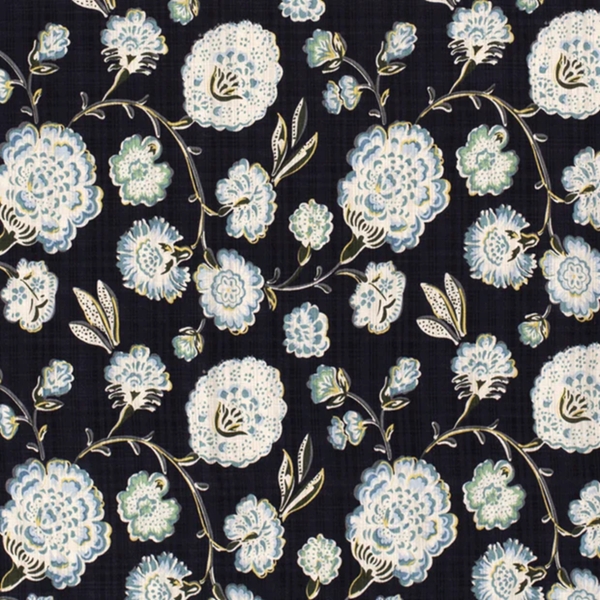 TISSU CHEMISIER COTON VISCOSE FLEUR MARINE