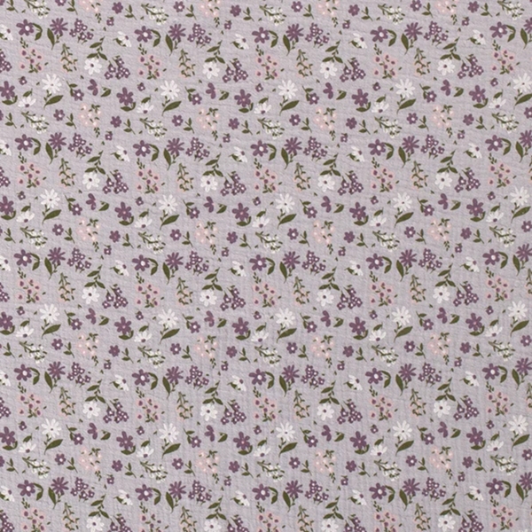 TISSU DOUBLE GAZE PETITE FLEURETTE GRIS