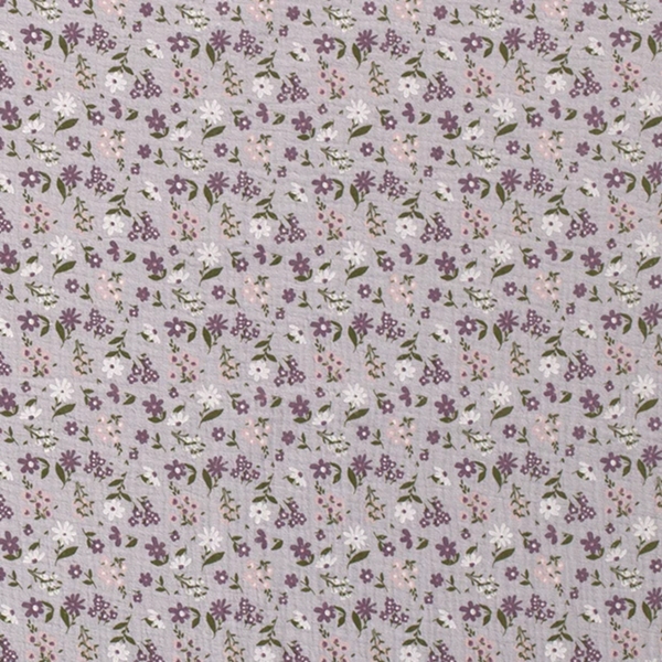 TISSU GAZE DE COTON PETITE FLEURETTE FOND GRIS