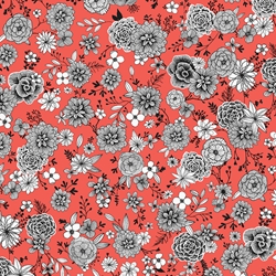 TISSU COTON FLORAL ORANGE CORAIL