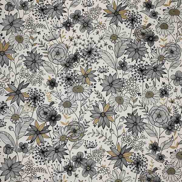 TISSU BACHETTE COTON MFTA DAISYGOLG BLANC NOIR OR