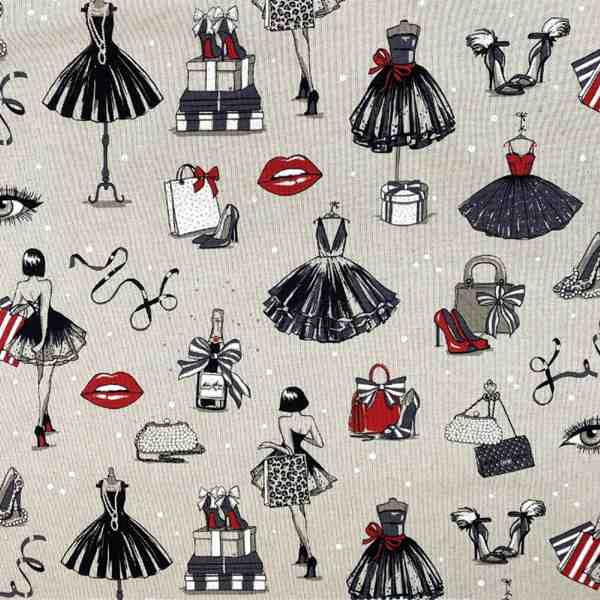 TOILE ASPECT LIN FROU FROU NOIR ROUGE