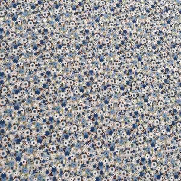 COTON IMPRIME FELURS CHAMPETRES BLEU 