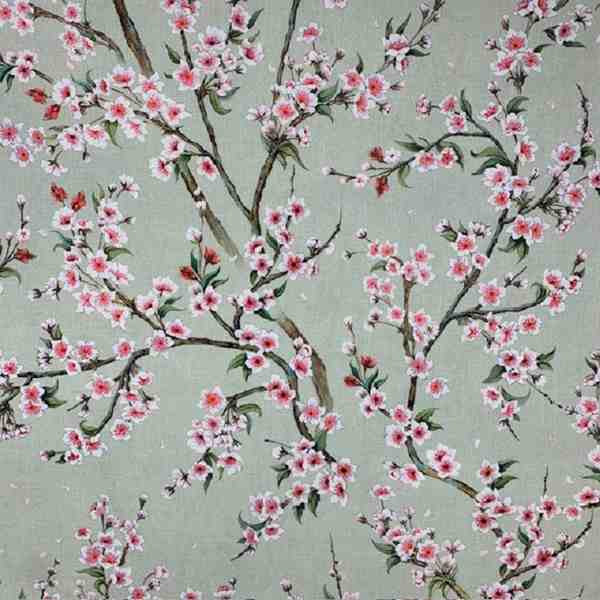 TISSU BACHETTE COTON MFTA MERISIER ROSE FOND VERT