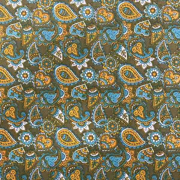 TISSU COTON IMPRIME OEKOTEX CACHEMIRE VERT ORANGE