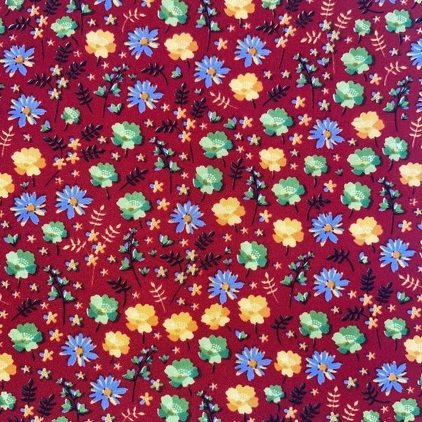 COUPON  POLYESTER FLEUR MULTI ROUGE 1M50 X 1M40