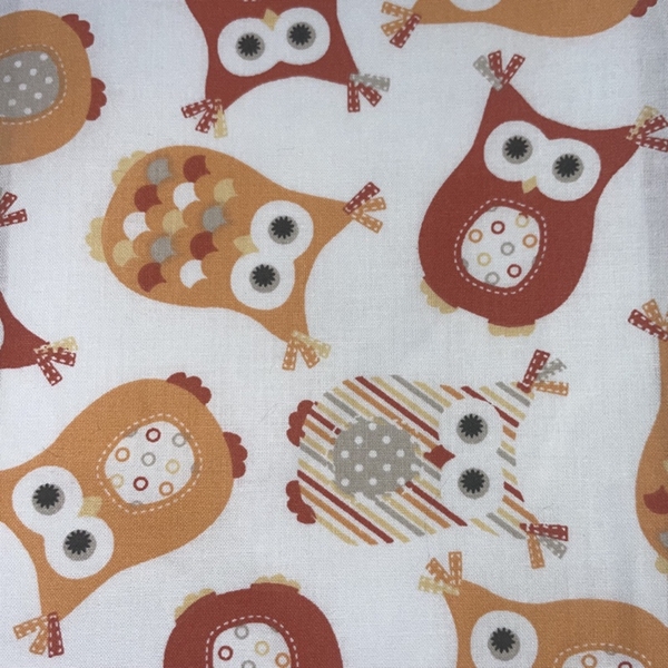 COUPON 75X45CM HIBOU ORANGE ROUGE FOND BLANC 