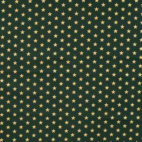 POPELINE DE COTON ETOILE DE NOEL OR FOND VERT