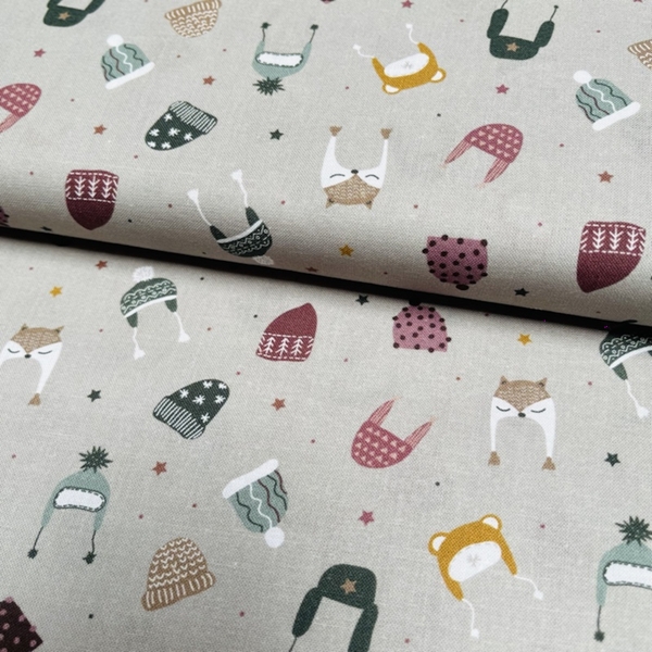 TISSU COTON IMPRIME DE NOEL BONNETS 