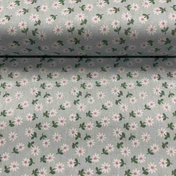 TISSU COTON IMPRIME MARGEURITE FOND BLEU CIEL