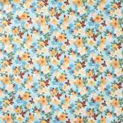 TISSU COTON IMPRIMÉ FLEURS JAUNES SUR FOND BLEU