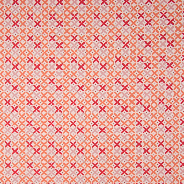 TISSU COTON GEOMETRIQUE ROUGE ORANGE 