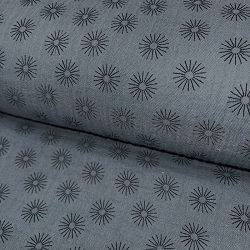 TISSU DOUBLE GAZE IMPRIME SOLEIL GRIS FONCE